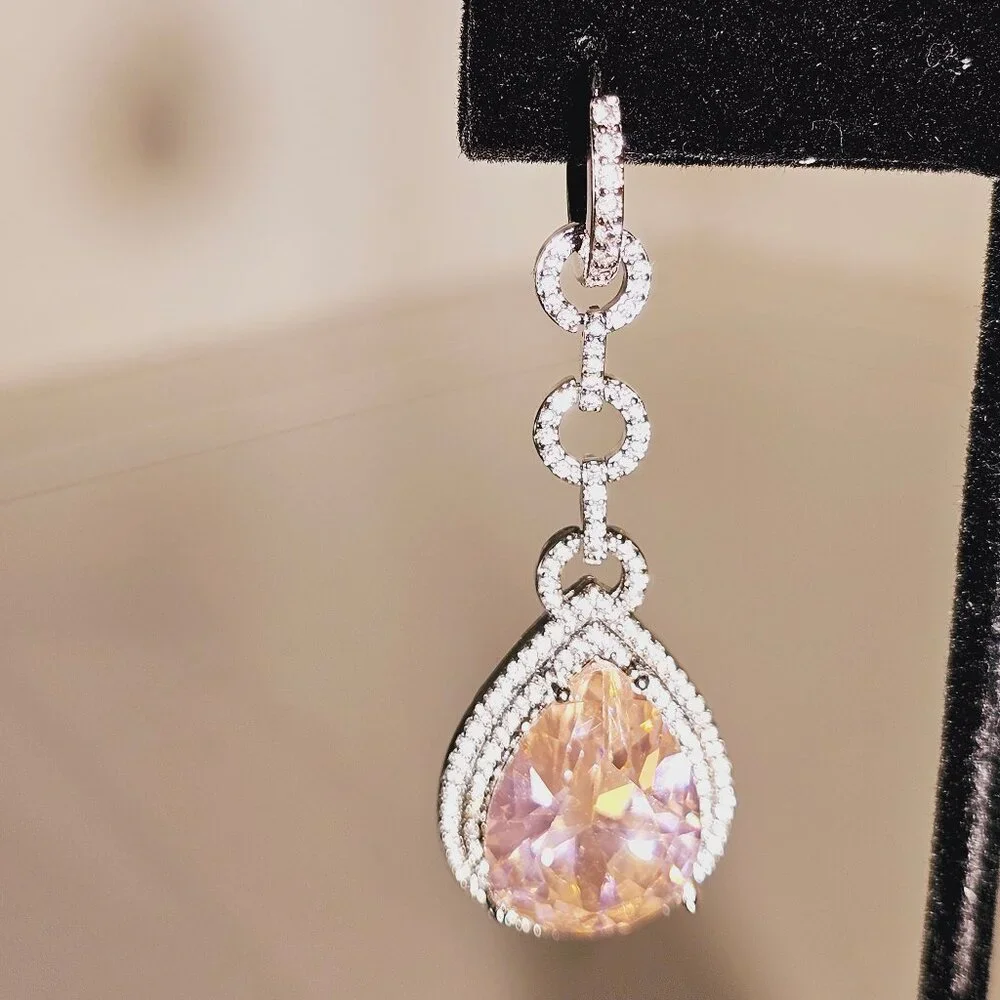 Pink Pear Drop Dangle Earring - Picture 2 of 4